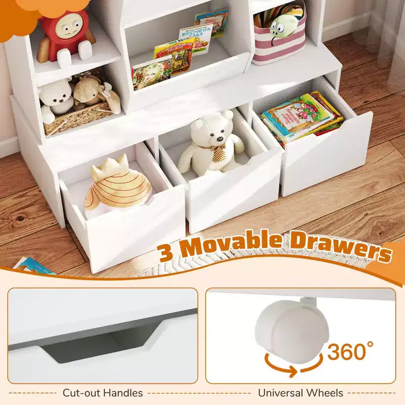 Costway 47 Bibliothèque Enfant Meuble de Rangement Jouets avec 3 Tiroirs Amovibles et 8 Casiers