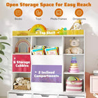 Costway 47 Bibliothèque Enfant Meuble de Rangement Jouets avec 3 Tiroirs Amovibles et 8 Casiers