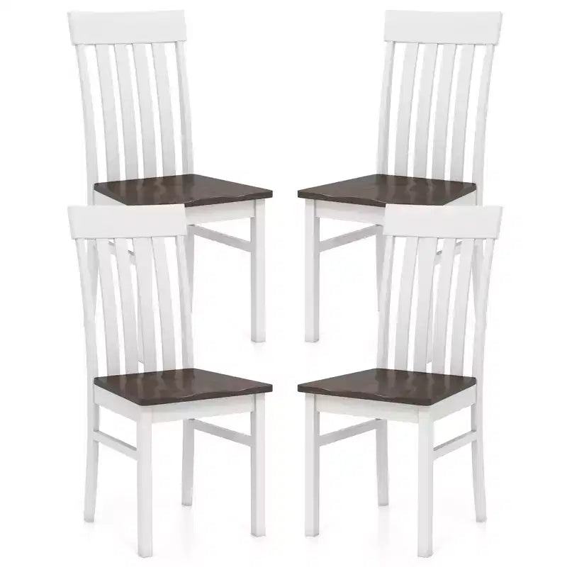 Costway Dining Chairs Set of 4 w/Slatted High Backrests Concave Seats Rubber Wood Legs