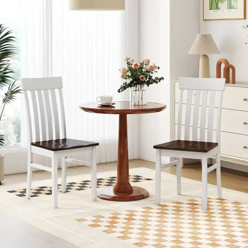 Lot de 4 chaises de salle à manger Costway avec dossier haut à lattes, sièges concaves et pieds en bois d'hévéa