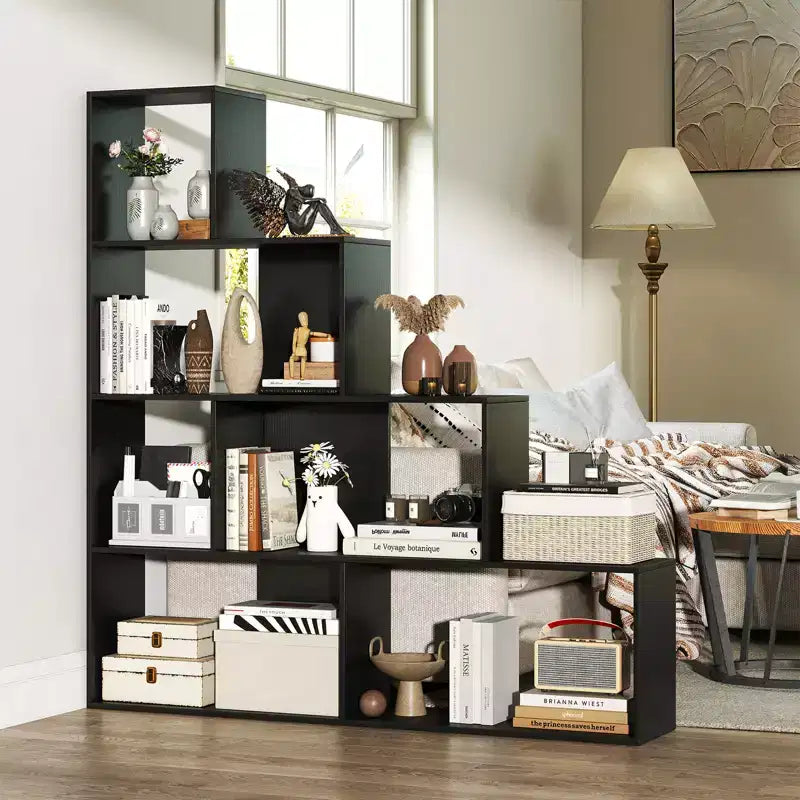 Costway Lot de 2 bibliothèques à 4 niveaux avec 6 cubes de rangement, étagère escalier géométrique moderne de 64 pouces de haut
