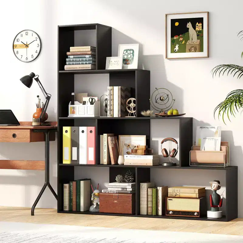 Costway Lot de 2 bibliothèques à 4 niveaux avec 6 cubes de rangement, étagère escalier géométrique moderne de 64 pouces de haut