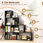 Costway Lot de 2 bibliothèques à 4 niveaux avec 6 cubes de rangement, étagère escalier géométrique moderne de 64 pouces de haut