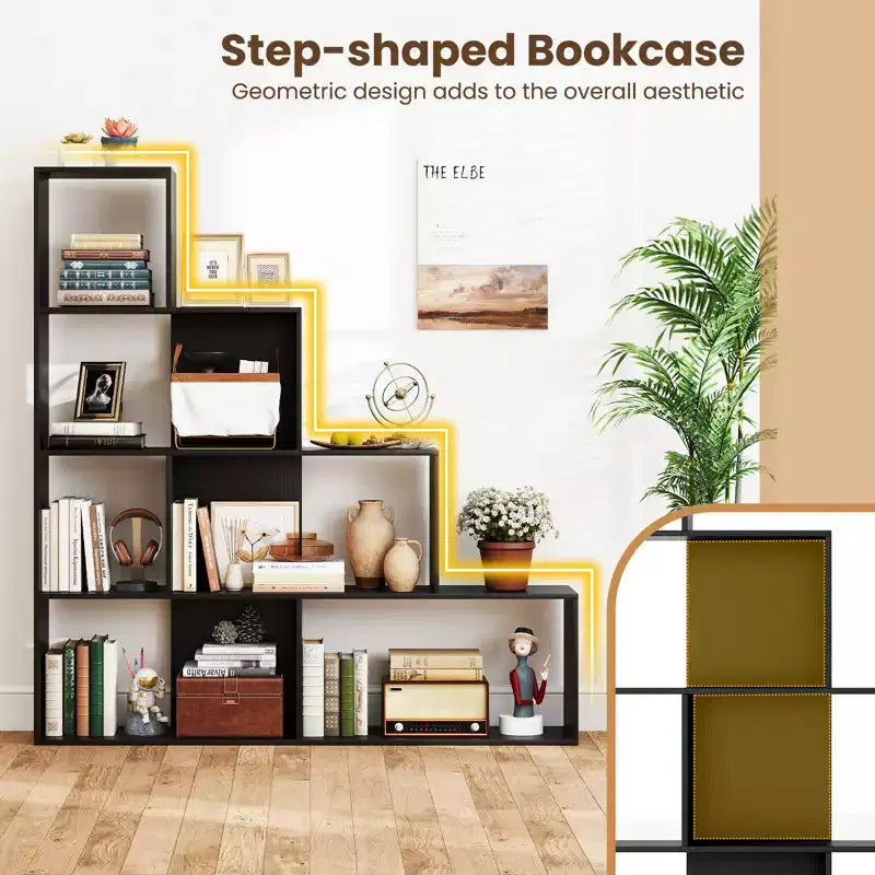 Costway Lot de 2 bibliothèques à 4 niveaux avec 6 cubes de rangement, étagère escalier géométrique moderne de 64 pouces de haut
