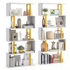 Costway 2 PCS 5-Tier Geometric Bookcase 62-Inch S-Shaped Bookshelf w/ Metal Frame Gold