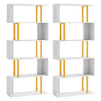Costway Lot de 2 bibliothèques géométriques à 5 niveaux de 157,5 cm en forme de S avec cadre en métal doré