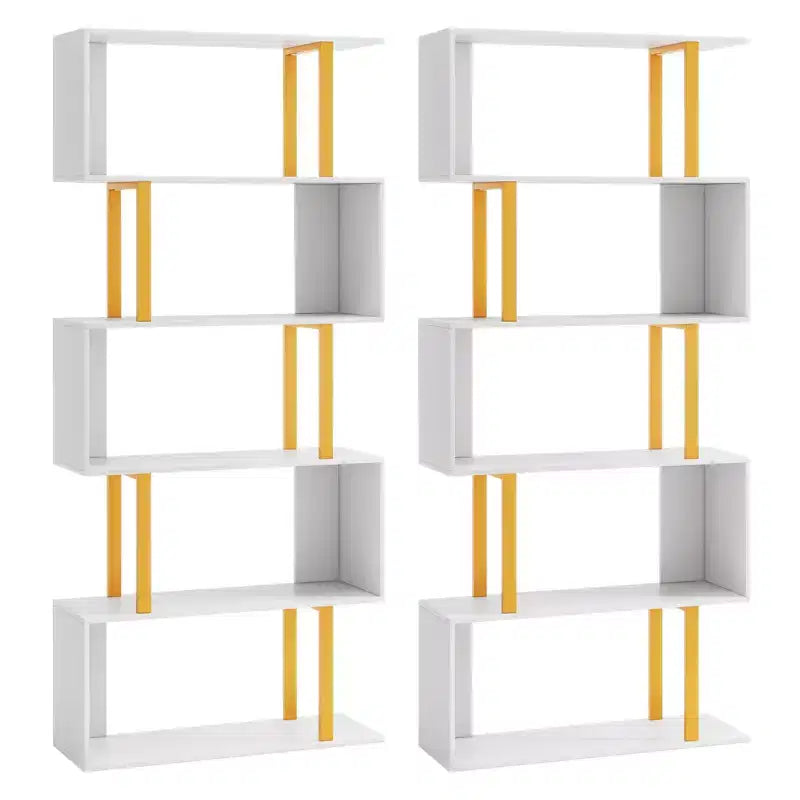 Costway Lot de 2 bibliothèques géométriques à 5 niveaux de 157,5 cm en forme de S avec cadre en métal doré