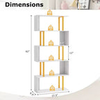 Costway Lot de 2 bibliothèques géométriques à 5 niveaux de 157,5 cm en forme de S avec cadre en métal doré