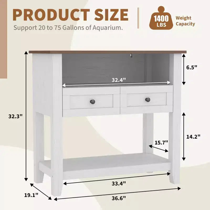 Meuble pour aquarium de 75-110 litres, Support en bois pour aquarium avec 2 tiroirs, Console d'entrée, Grand support pour terrarium de reptiles et tortues