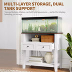 Meuble pour aquarium de 75-110 litres, Support en bois pour aquarium avec 2 tiroirs, Console d'entrée, Grand support pour terrarium de reptiles et tortues