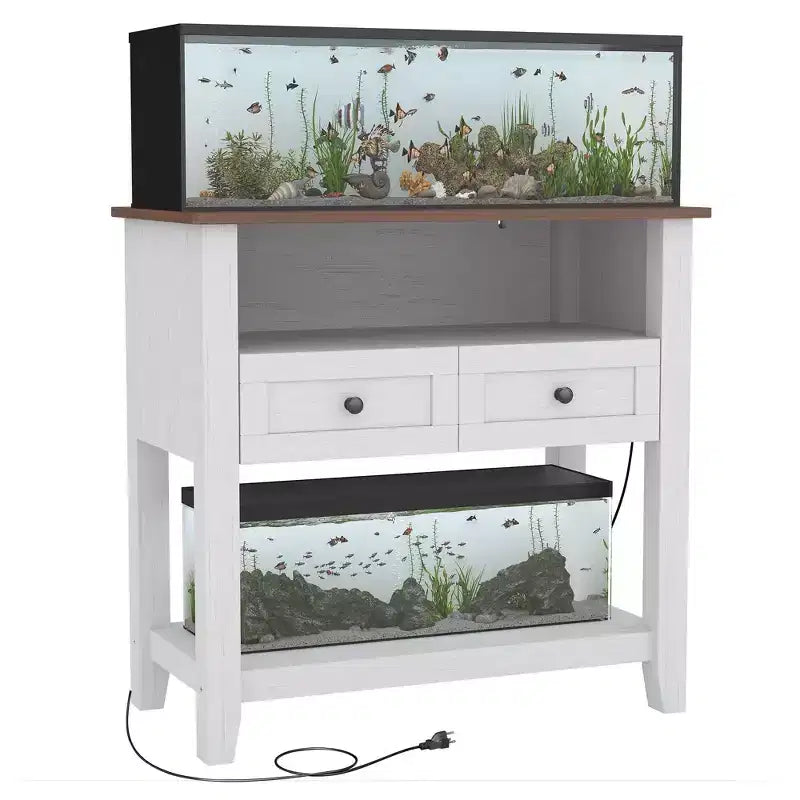 Meuble pour aquarium de 75-110 litres, Support en bois pour aquarium avec 2 tiroirs, Console d'entrée, Grand support pour terrarium de reptiles et tortues