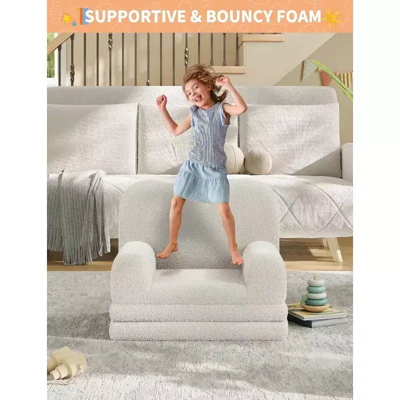 Canapé pour enfants, fauteuil de canapé convertible en tissu polaire Teddy pour tout-petits, fauteuil inclinable pliable doux pour enfants, lit de canapé confortable pour enfants pour salle de jeux