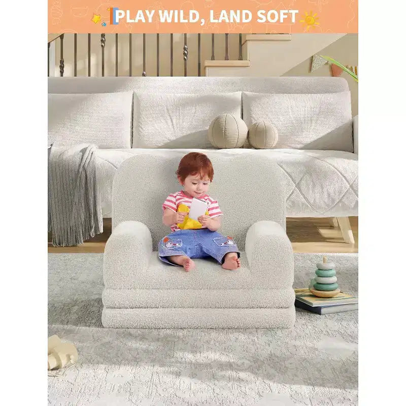 Canapé pour enfants, fauteuil de canapé convertible en tissu polaire Teddy pour tout-petits, fauteuil inclinable pliable doux pour enfants, lit de canapé confortable pour enfants pour salle de jeux