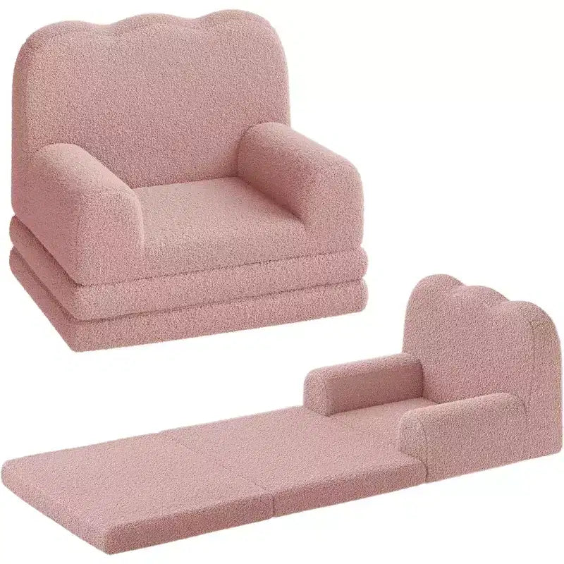 Canapé pour enfants, fauteuil de canapé convertible en tissu polaire Teddy pour tout-petits, fauteuil inclinable pliable doux pour enfants, lit de canapé confortable pour enfants pour salle de jeux