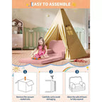 Canapé pour enfants, fauteuil de canapé convertible en tissu polaire Teddy pour tout-petits, fauteuil inclinable pliable doux pour enfants, lit de canapé confortable pour enfants pour salle de jeux