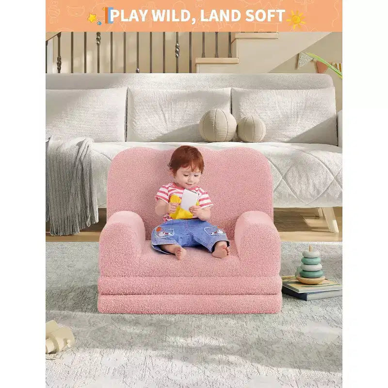 Canapé pour enfants, fauteuil de canapé convertible en tissu polaire Teddy pour tout-petits, fauteuil inclinable pliable doux pour enfants, lit de canapé confortable pour enfants pour salle de jeux