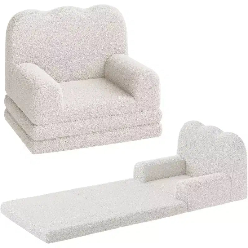 Canapé pour enfants, fauteuil de canapé convertible en tissu polaire Teddy pour tout-petits, fauteuil inclinable pliable doux pour enfants, lit de canapé confortable pour enfants pour salle de jeux