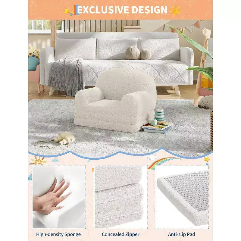 Canapé pour enfants, fauteuil-canapé convertible 2-en-1 en tissu polaire nounours pour tout-petits, canapé-lit pliant doux pour enfants, canapé-lit confortable pour enfants pour salle de jeux
