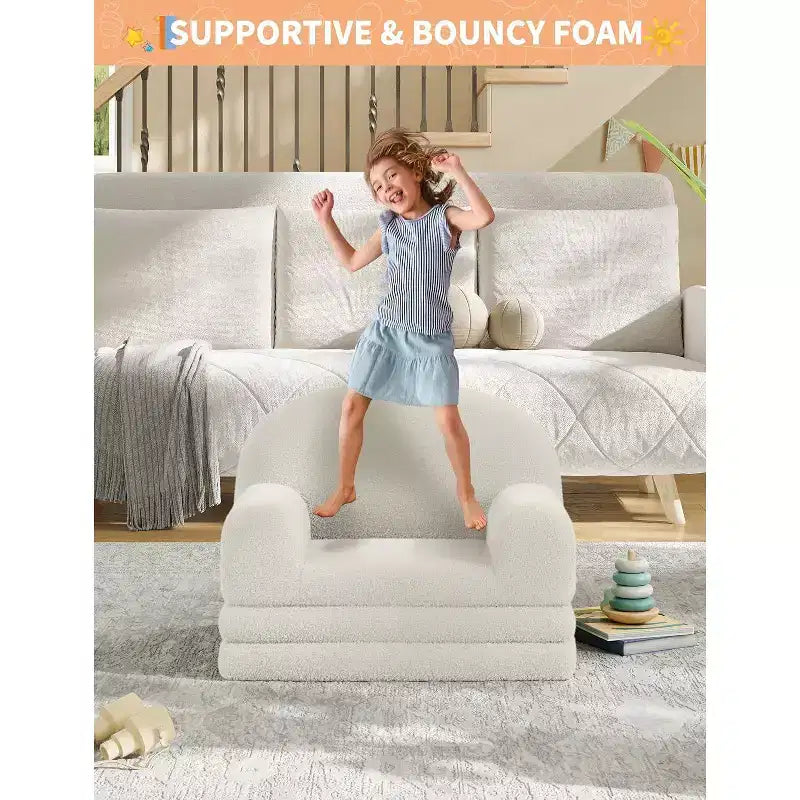 Canapé pour enfants, fauteuil-canapé convertible 2-en-1 en tissu polaire nounours pour tout-petits, canapé-lit pliant doux pour enfants, canapé-lit confortable pour enfants pour salle de jeux