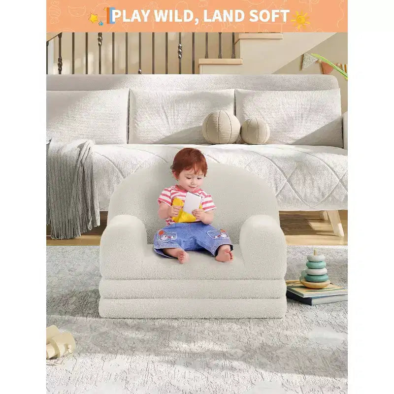 Canapé pour enfants, fauteuil-canapé convertible 2-en-1 en tissu polaire nounours pour tout-petits, canapé-lit pliant doux pour enfants, canapé-lit confortable pour enfants pour salle de jeux