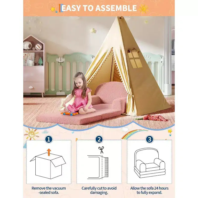 Canapé pour enfants, fauteuil-canapé convertible 2-en-1 en tissu polaire nounours pour tout-petits, canapé-lit pliant doux pour enfants, canapé-lit confortable pour enfants pour salle de jeux