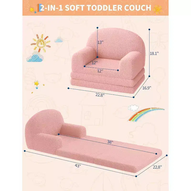Canapé pour enfants, fauteuil-canapé convertible 2-en-1 en tissu polaire nounours pour tout-petits, canapé-lit pliant doux pour enfants, canapé-lit confortable pour enfants pour salle de jeux