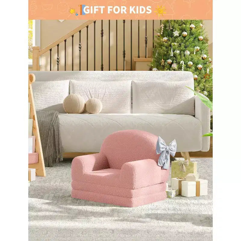 Canapé pour enfants, fauteuil-canapé convertible 2-en-1 en tissu polaire nounours pour tout-petits, canapé-lit pliant doux pour enfants, canapé-lit confortable pour enfants pour salle de jeux