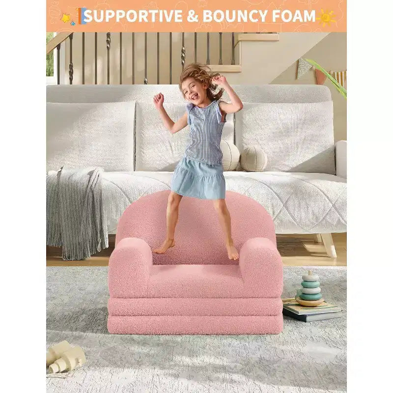 Canapé pour enfants, fauteuil-canapé convertible 2-en-1 en tissu polaire nounours pour tout-petits, canapé-lit pliant doux pour enfants, canapé-lit confortable pour enfants pour salle de jeux