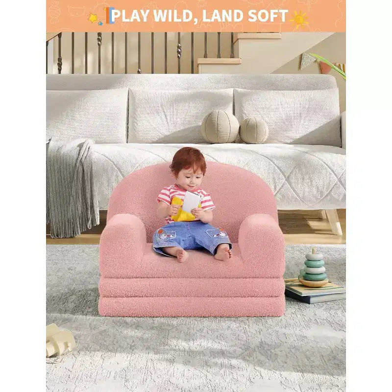 Canapé pour enfants, fauteuil-canapé convertible 2-en-1 en tissu polaire nounours pour tout-petits, canapé-lit pliant doux pour enfants, canapé-lit confortable pour enfants pour salle de jeux