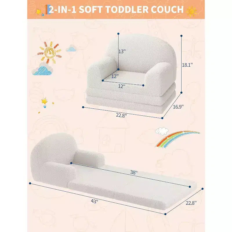 Canapé pour enfants, fauteuil-canapé convertible 2-en-1 en tissu polaire nounours pour tout-petits, canapé-lit pliant doux pour enfants, canapé-lit confortable pour enfants pour salle de jeux