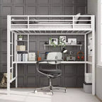 Lit mezzanine une place avec bureau et étagères de rangement, lit en métal robuste avec lattes en acier et échelle pour enfants et adultes, barrière de sécurité, gain de place