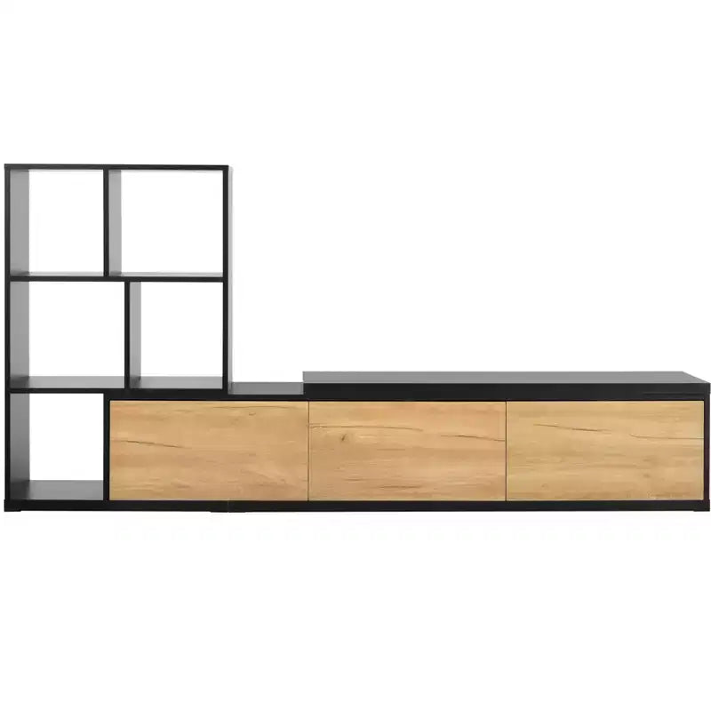 Meuble TV Extensible avec Étagères pour TV 110 cm, Meuble de Rangement Ajustable avec Portes, Meuble TV Console avec Plateau Coulissant