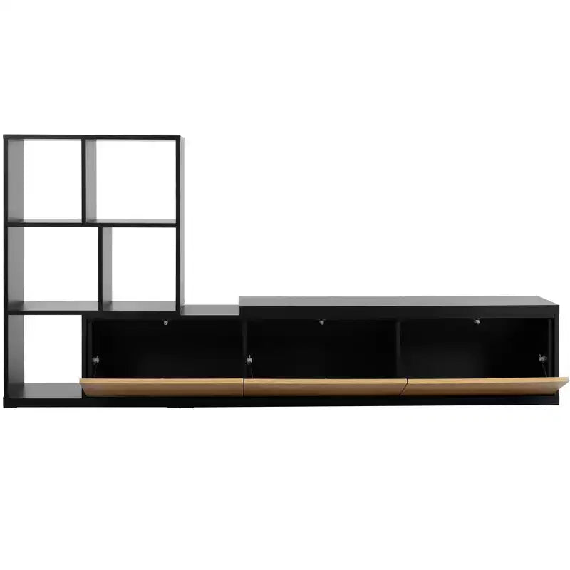 Meuble TV Extensible avec Étagères pour TV 110 cm, Meuble de Rangement Ajustable avec Portes, Meuble TV Console avec Plateau Coulissant