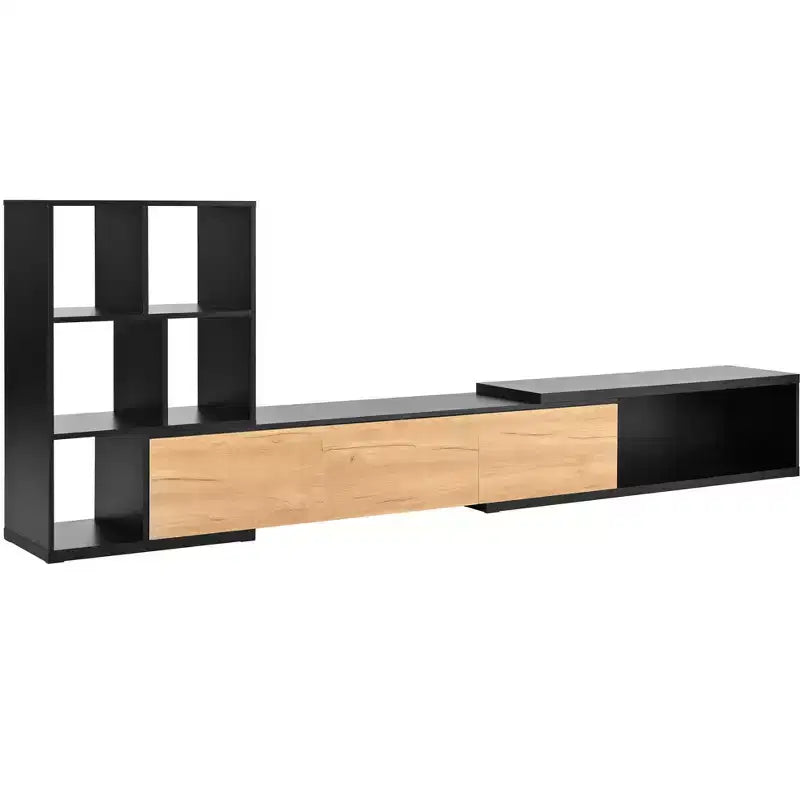 Meuble TV Extensible avec Étagères pour TV 110 cm, Meuble de Rangement Ajustable avec Portes, Meuble TV Console avec Plateau Coulissant