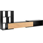 Meuble TV Extensible avec Étagères pour TV 110 cm, Meuble de Rangement Ajustable avec Portes, Meuble TV Console avec Plateau Coulissant