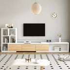 Meuble TV Extensible avec Étagères pour TV 110 cm, Meuble de Rangement Ajustable avec Portes, Meuble TV Console avec Plateau Coulissant