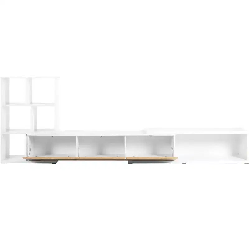 Meuble TV Extensible avec Étagères pour TV 110 cm, Meuble de Rangement Ajustable avec Portes, Meuble TV Console avec Plateau Coulissant
