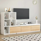 Meuble TV Extensible avec Étagères pour TV 110 cm, Meuble de Rangement Ajustable avec Portes, Meuble TV Console avec Plateau Coulissant