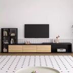 Meuble TV Extensible avec Étagères pour TV 110 cm, Meuble de Rangement Ajustable avec Portes, Meuble TV Console avec Plateau Coulissant