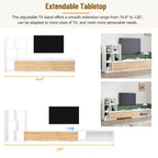 Meuble TV Extensible avec Étagères pour TV 110 cm, Meuble de Rangement Ajustable avec Portes, Meuble TV Console avec Plateau Coulissant