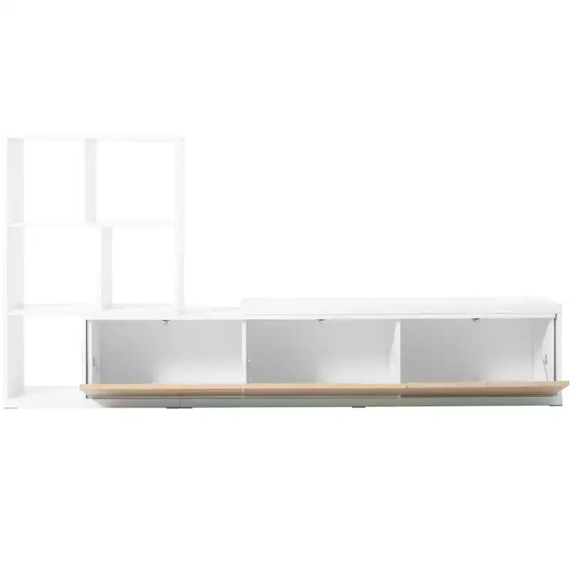 Meuble TV Extensible avec Étagères pour TV 110 cm, Meuble de Rangement Ajustable avec Portes, Meuble TV Console avec Plateau Coulissant