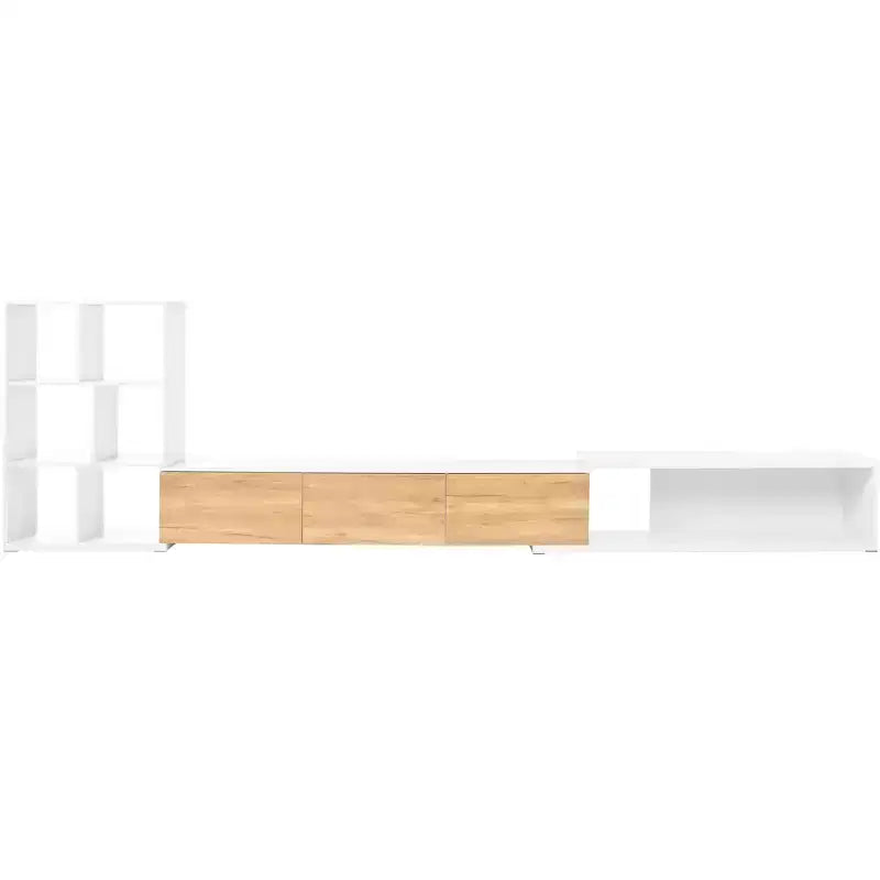 Meuble TV Extensible avec Étagères pour TV 110 cm, Meuble de Rangement Ajustable avec Portes, Meuble TV Console avec Plateau Coulissant