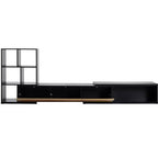 Meuble TV Extensible avec Étagères pour TV 110 cm, Meuble de Rangement Ajustable avec Portes, Meuble TV Console avec Plateau Coulissant