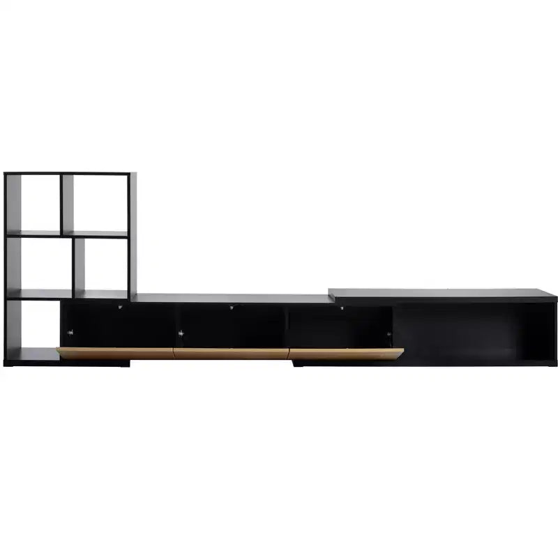 Meuble TV Extensible avec Étagères pour TV 110 cm, Meuble de Rangement Ajustable avec Portes, Meuble TV Console avec Plateau Coulissant