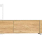 Meuble TV Extensible avec Étagères pour TV 110 cm, Meuble de Rangement Ajustable avec Portes, Meuble TV Console avec Plateau Coulissant