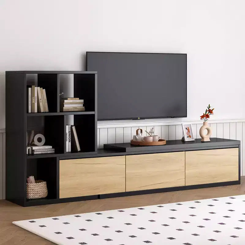 Meuble TV Extensible avec Étagères pour TV 110 cm, Meuble de Rangement Ajustable avec Portes, Meuble TV Console avec Plateau Coulissant