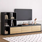 Meuble TV Extensible avec Étagères pour TV 110 cm, Meuble de Rangement Ajustable avec Portes, Meuble TV Console avec Plateau Coulissant
