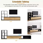 Meuble TV Extensible avec Étagères pour TV 110 cm, Meuble de Rangement Ajustable avec Portes, Meuble TV Console avec Plateau Coulissant