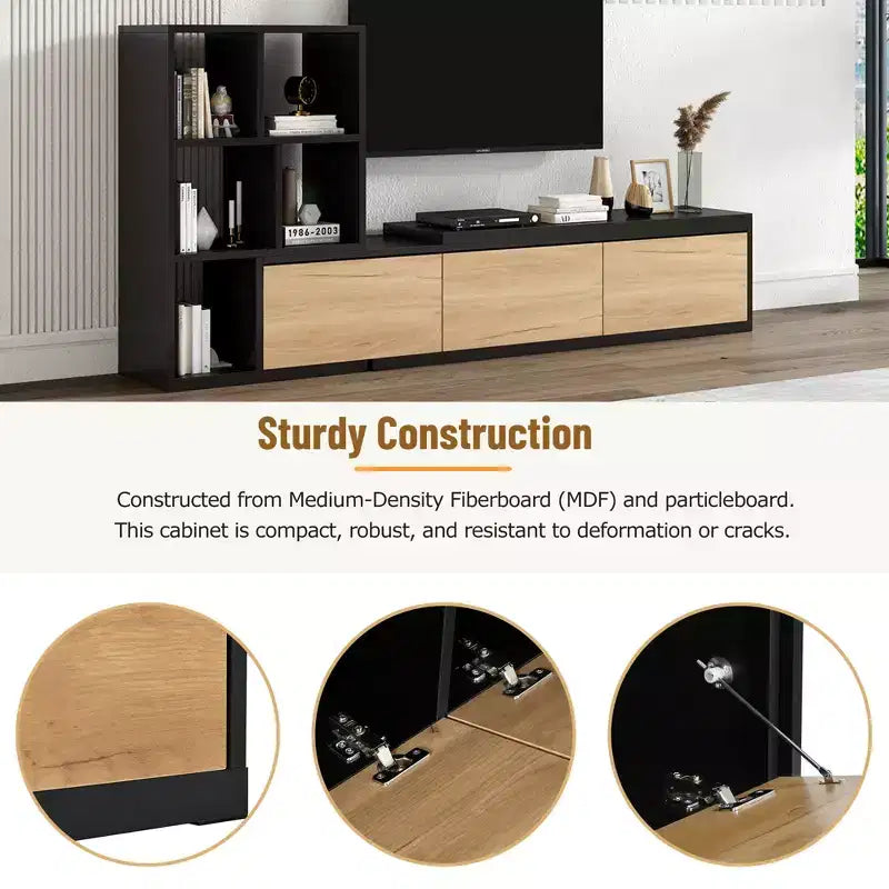 Meuble TV Extensible avec Étagères pour TV 110 cm, Meuble de Rangement Ajustable avec Portes, Meuble TV Console avec Plateau Coulissant