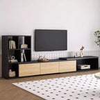Extendable TV Stand with Bookshelves for 110 TV, Adjustable Entertainment Center with Storage Cabinets, Sliding Tabletop Media Console
